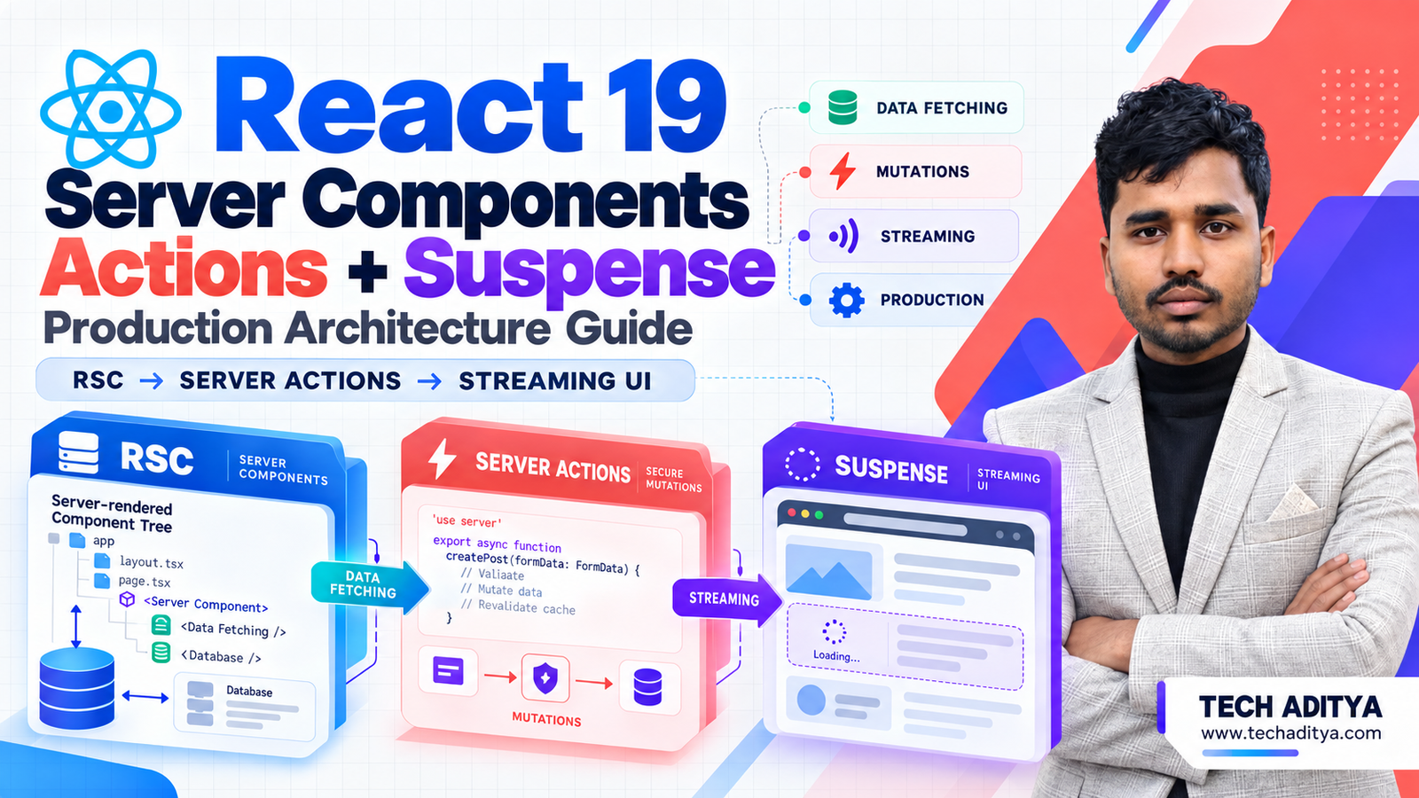 React 19 Server Components (RSC), Actions, and Suspense: Production Architecture Guide