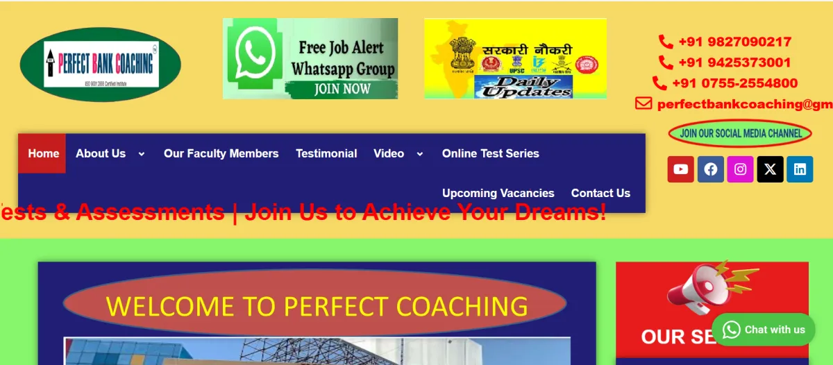 Perfect Coaching Bhopal – Educational Website Development